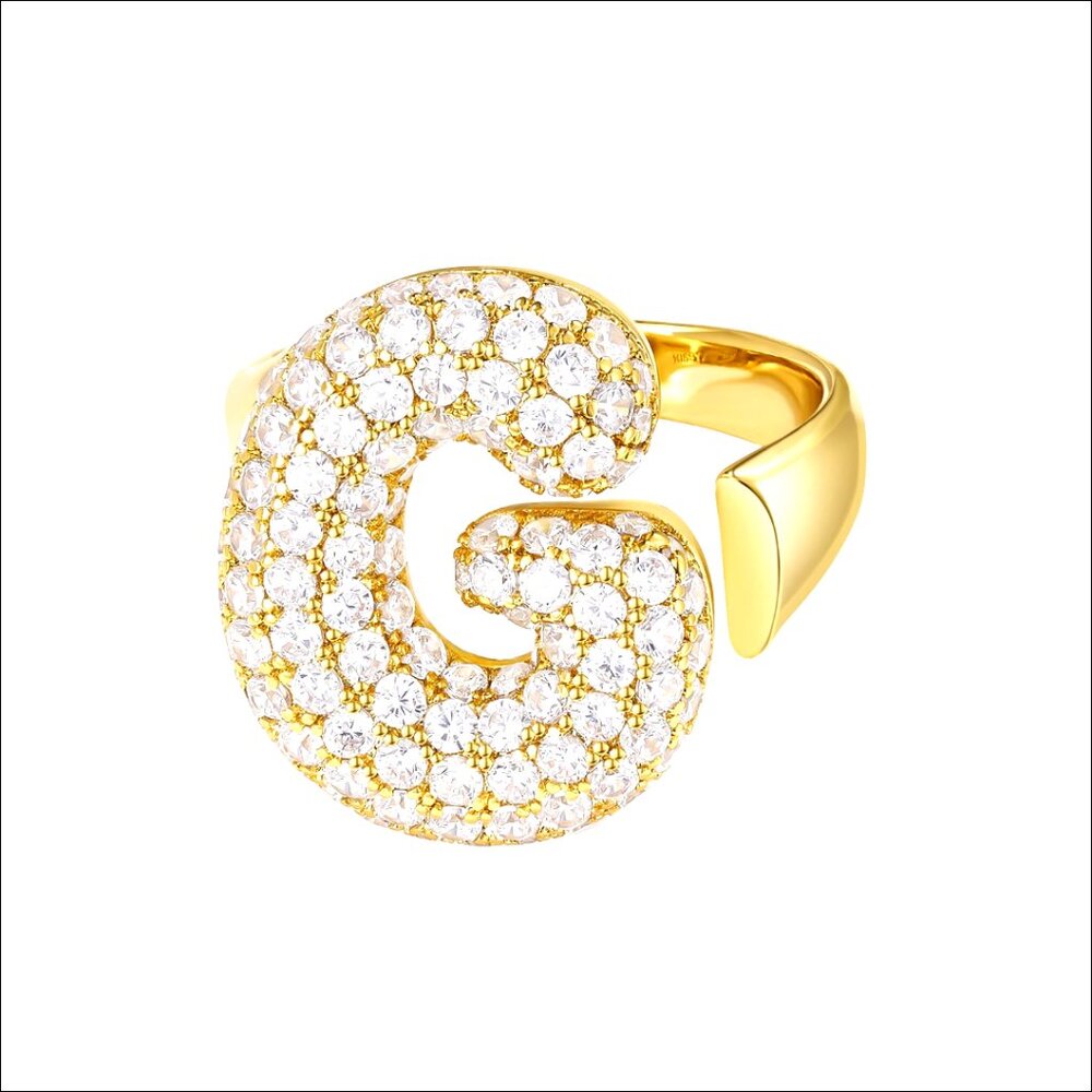 14k Gold Plated Adjustable Statement Ring With Pa… - image 1